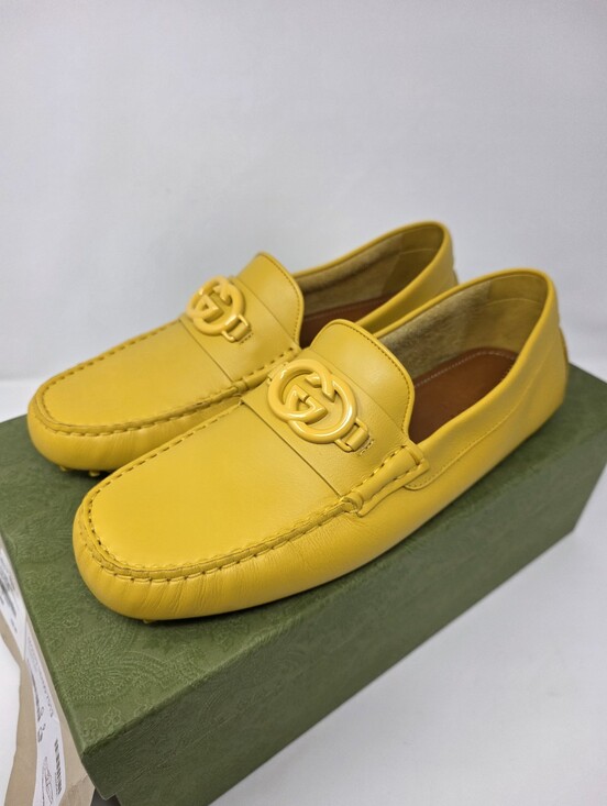 Gucci G 9 42 Mustard Yellow Tonal Driving Shoes Loafers  Moccasin Slipond Driver main image 11